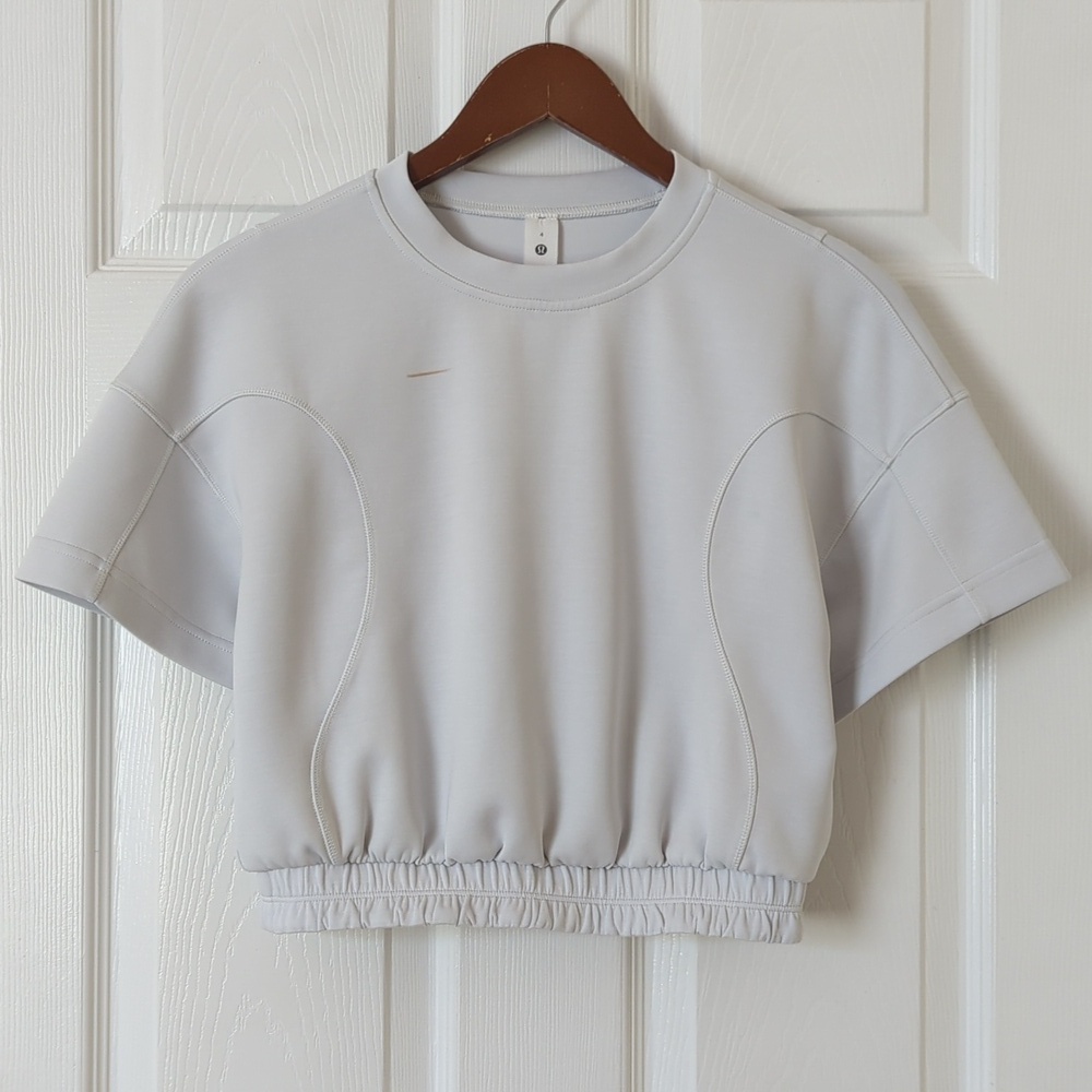 Lululemon Softstreme Cropped Gathered Waist Short Sleeve T-shirt Light Vapor 4